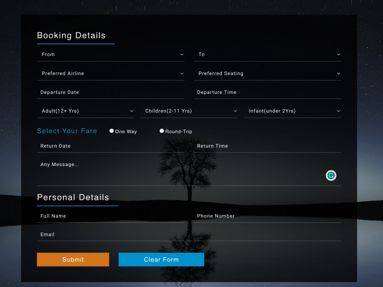 Flight Booking Form HTML Code — CodePel