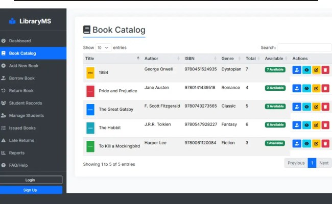 School Library Management System Using HTML, CSS, And JavaScript