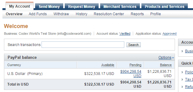 paypalsandboxaccountoverviewpagebycodexworld
