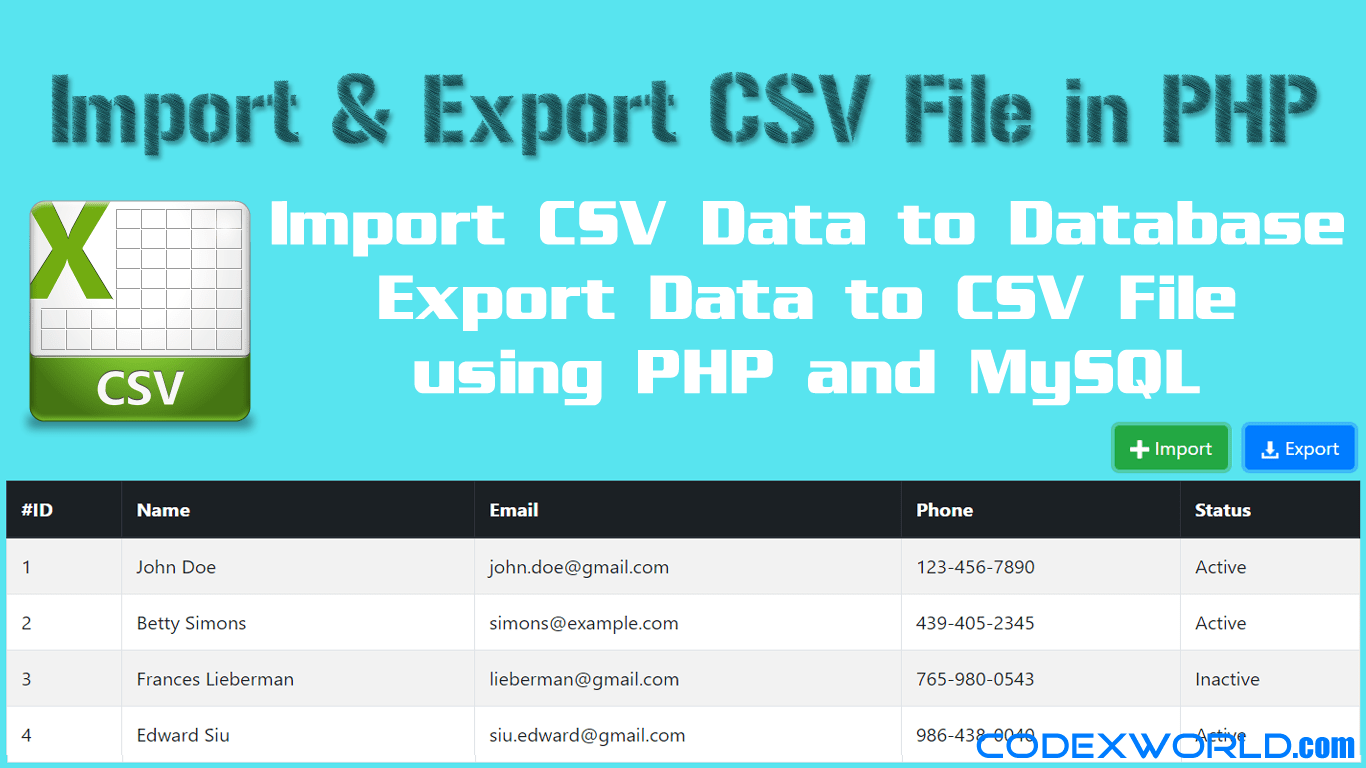 Import and Export CSV File using PHP and MySQL - CodexWorld