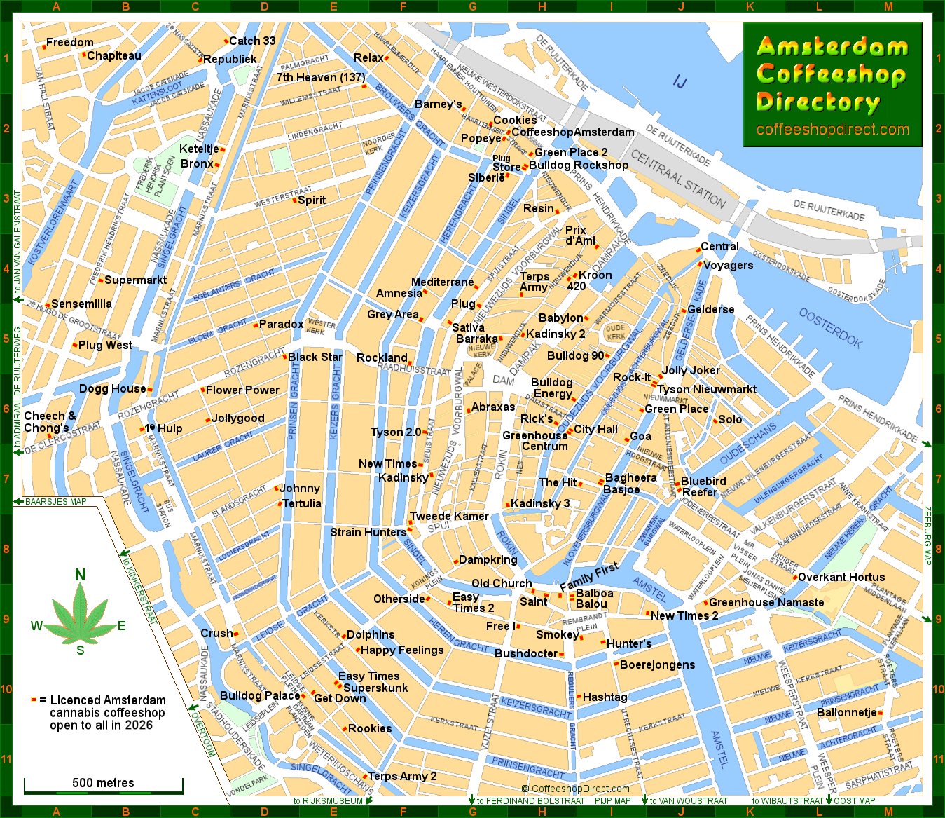 Map Of Open Amsterdam Coffeeshops 2025 ACD Map3 