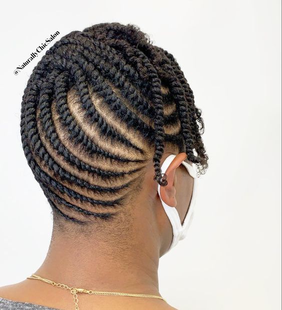 flat twist hairstyle updo on Black women