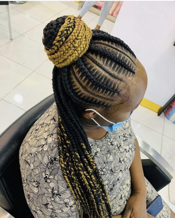 two tone half-up half-down stitch braids