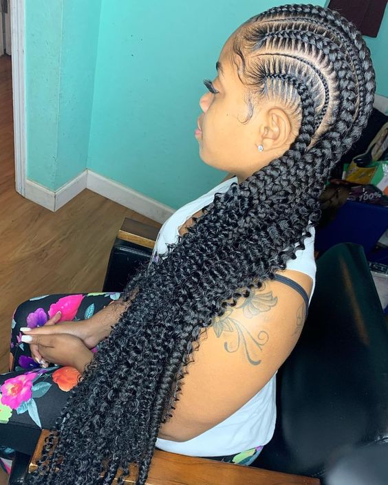 large and small all-back goddess stitch braids