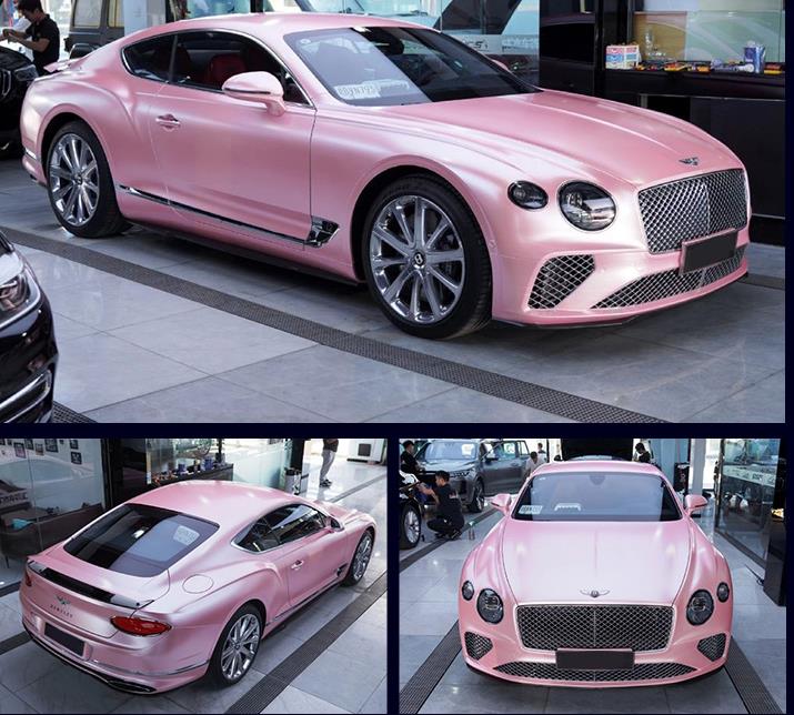 light pink car wrap - color shift wrap on hot pink car wrap