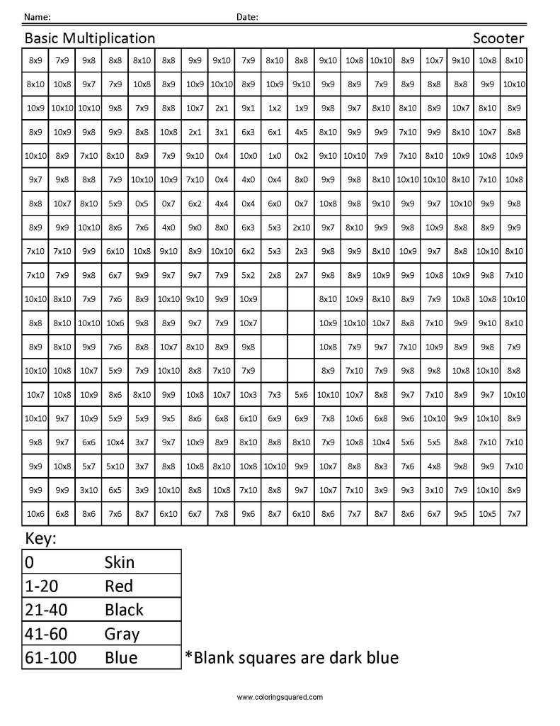 3g9 scooter multiplication third grade math coloring squared