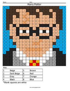 cartoon color by number coloring squared