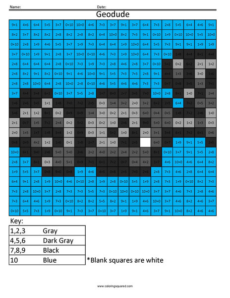 pokemon addition and subtraction coloring squared