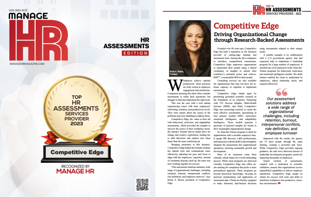 Competitiv Edge featured in Manage HR Magazine September 2023 Top 10 Award