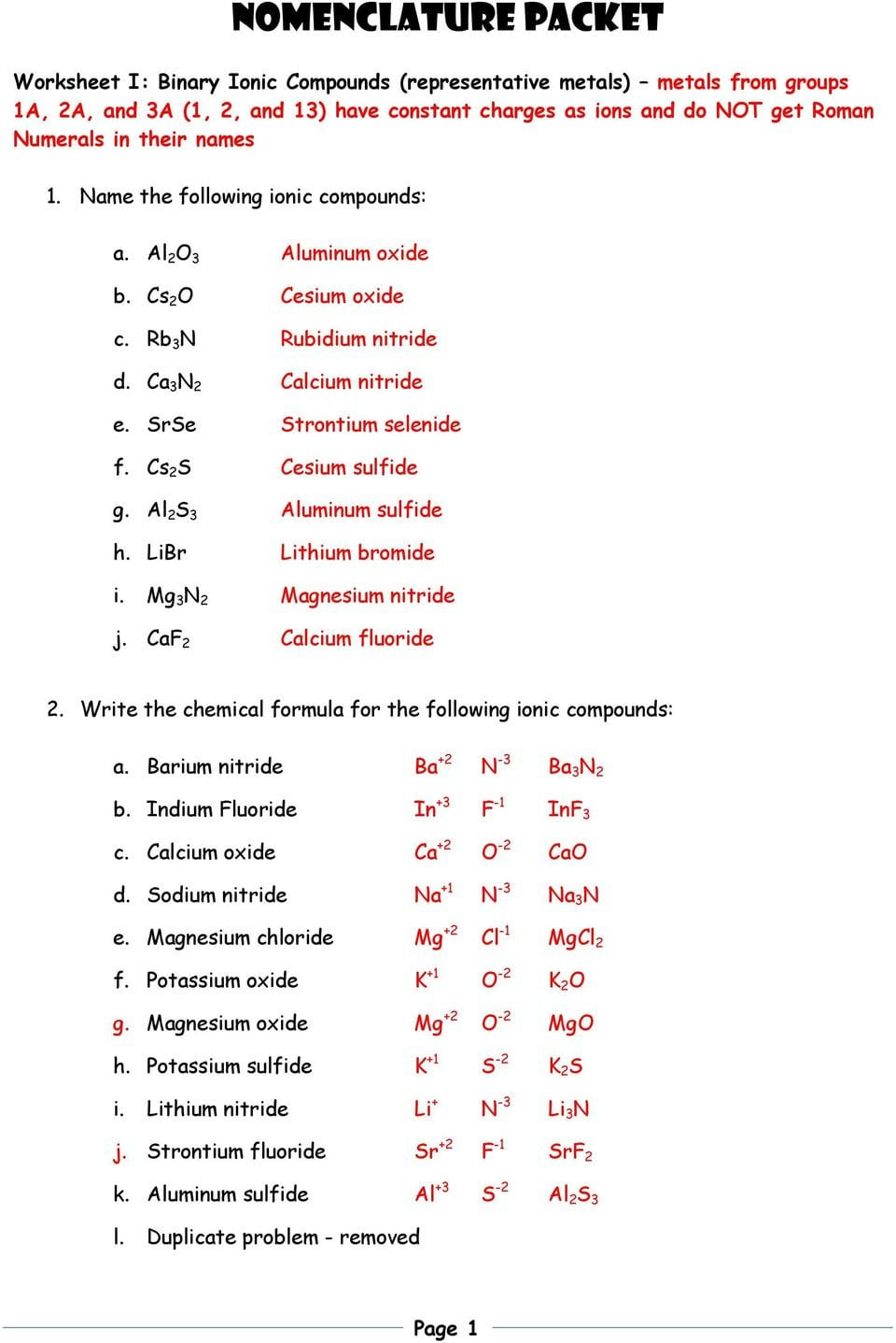 Ionic compounds names and formulas worksheet