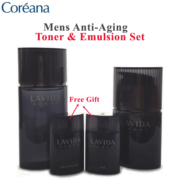 [COREANA] LAVIDA Men's Anti Aging, Anti Wrinkle, Skin Toner Essence Emulsion Set