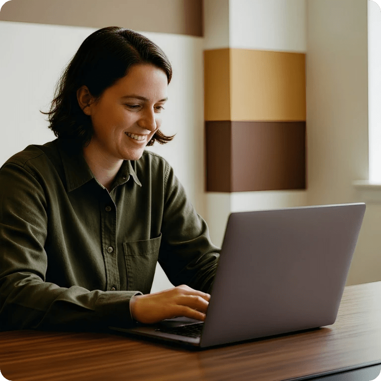 Woman working by a laptop