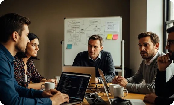 Group of people in a strategy meeting