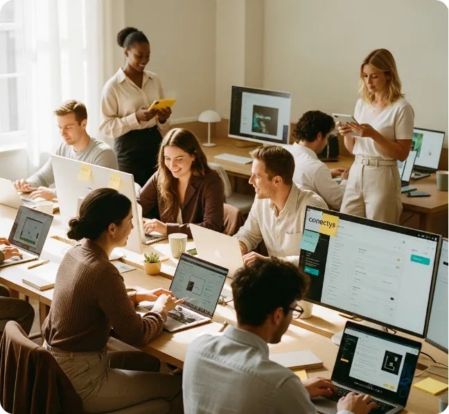 Employees in a busy office