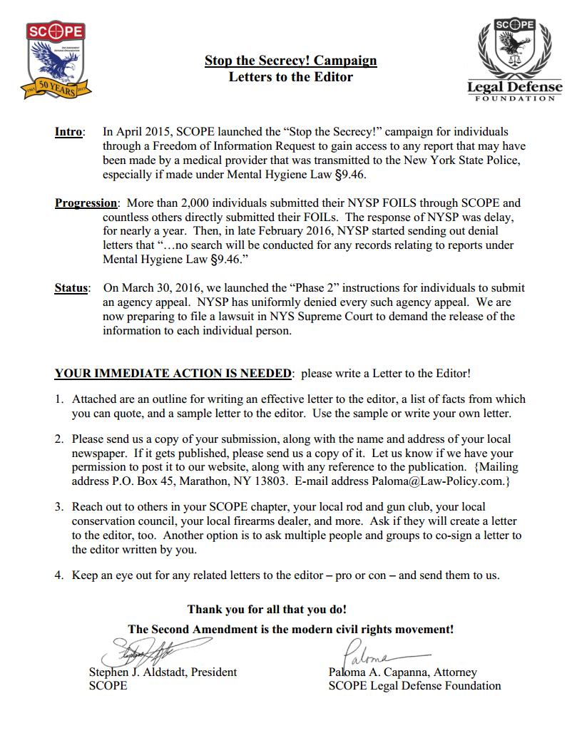 Stop The Secrecy Letter To The Editor