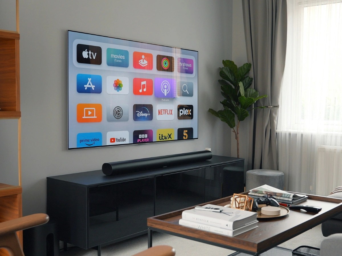 Smart TV displaying streaming services in a living room