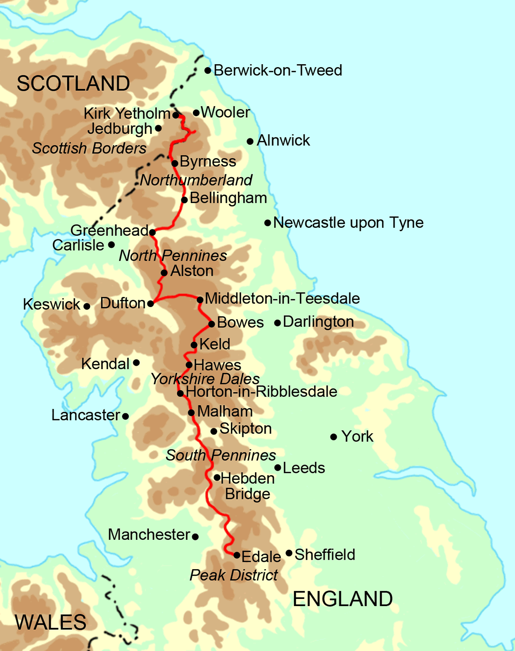 Pennine Way Self Guided Holidays Contours Walking Holidays Pennine Way Map 