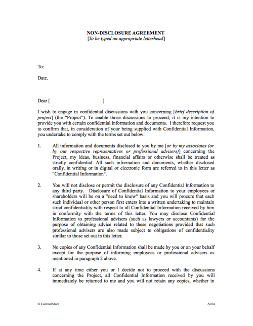Non Disclosure Agreement Template Nda Template Uk Contractstore