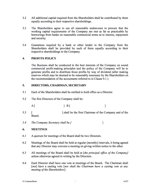 Shareholders Agreement Contract 2 Parties With 50 Shares
