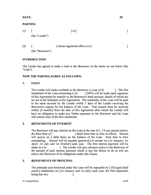 Loan Agreement Template For Limited Company Contractstore