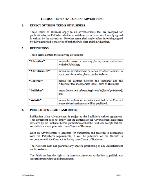 Online Website Advertising Agreement Contract Template Contractstore