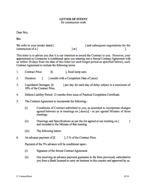 Letter Of Intent Construction Contractstore