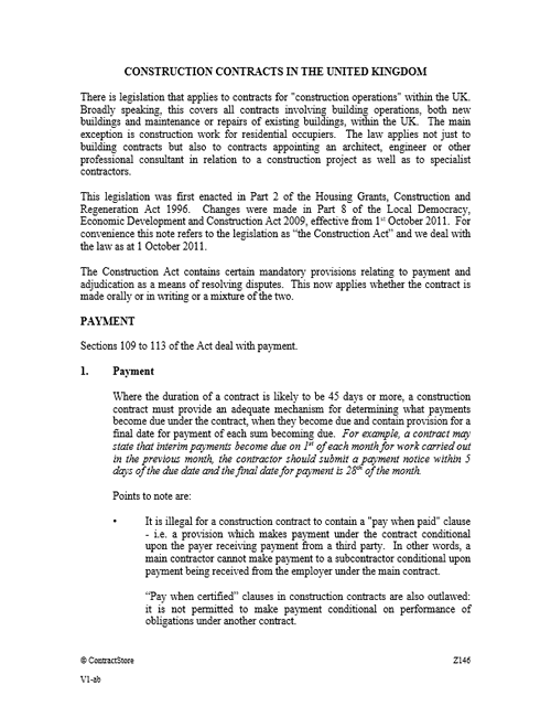 Construction Contracts In The Uk Free Document