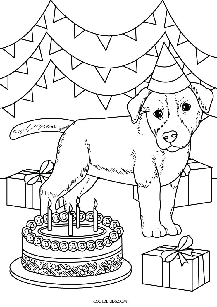 Birthday puppy coloring page