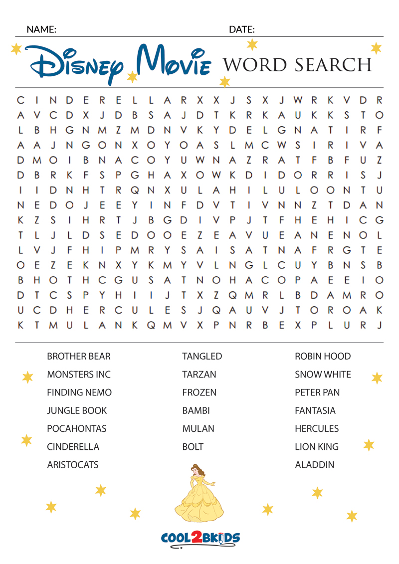 Printable disney word search cool2bkids