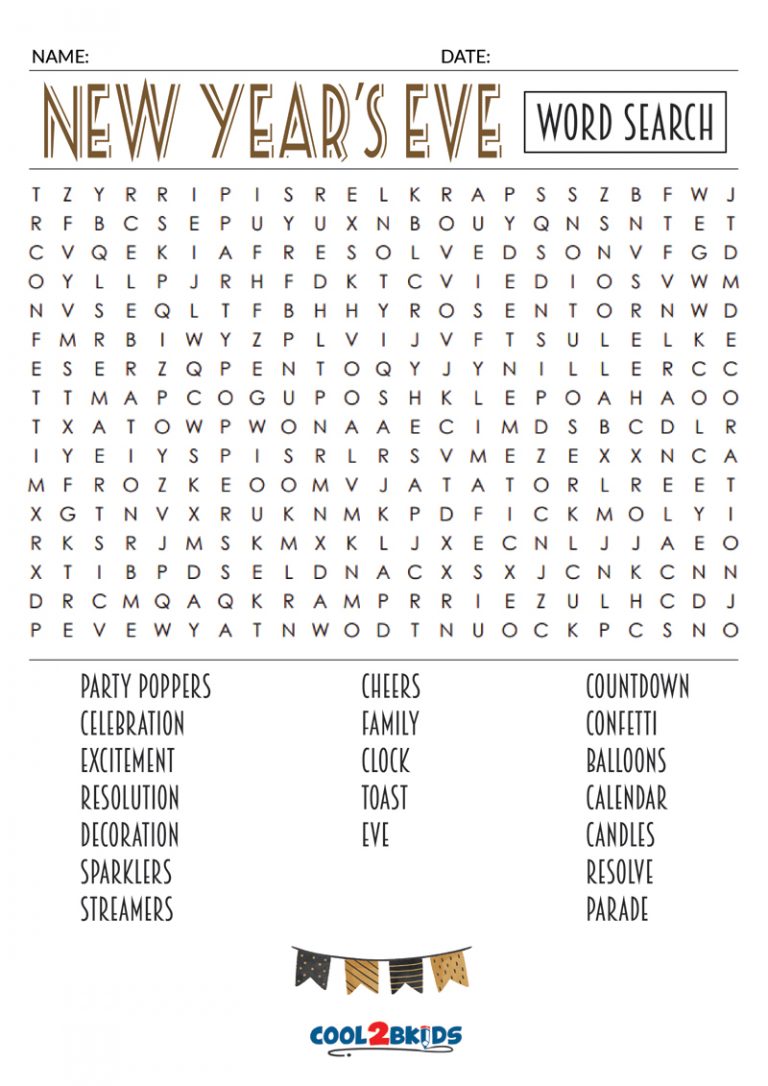 Printable new years word search