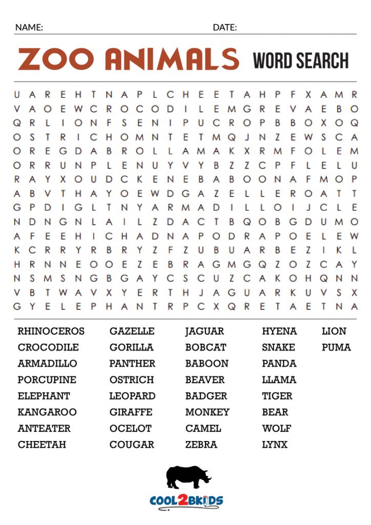printable animal word search cool2bkids