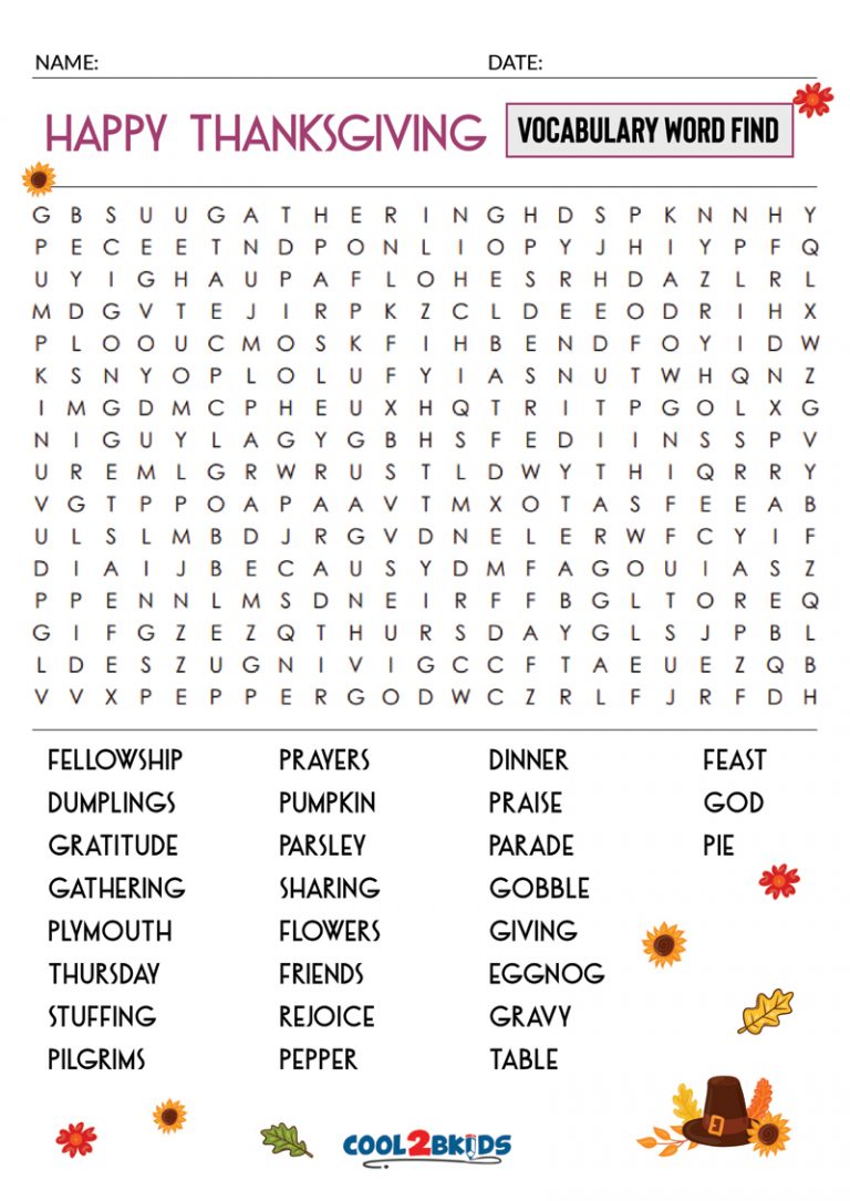 Printable thanksgiving word search