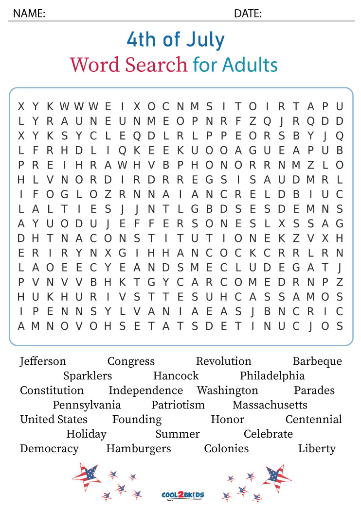 Printable 4th of july word search