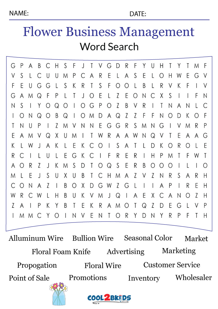 Printable flower word search