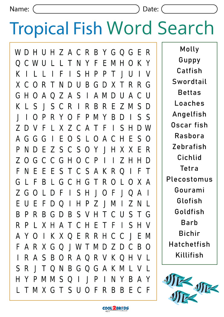 printable fish word search cool2bkids