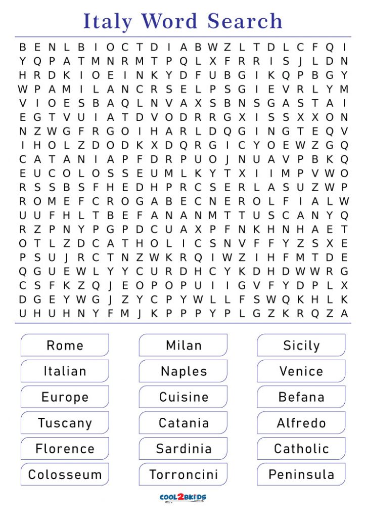 Printable italy word search