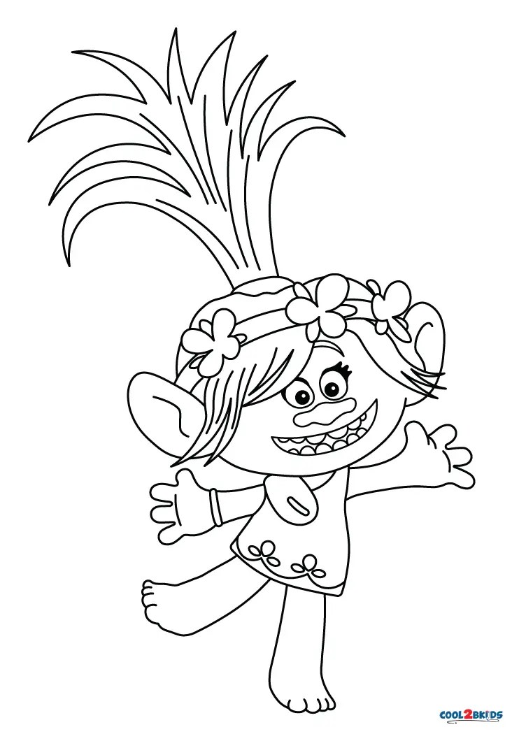 Free printable poppy coloring pages (trolls) for kids
