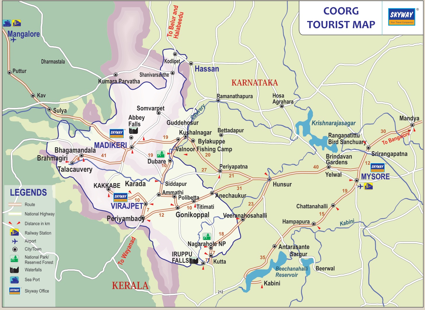 Kodagu District Tourist Map Coorg Madikeri Tourist Map Coorg Map 