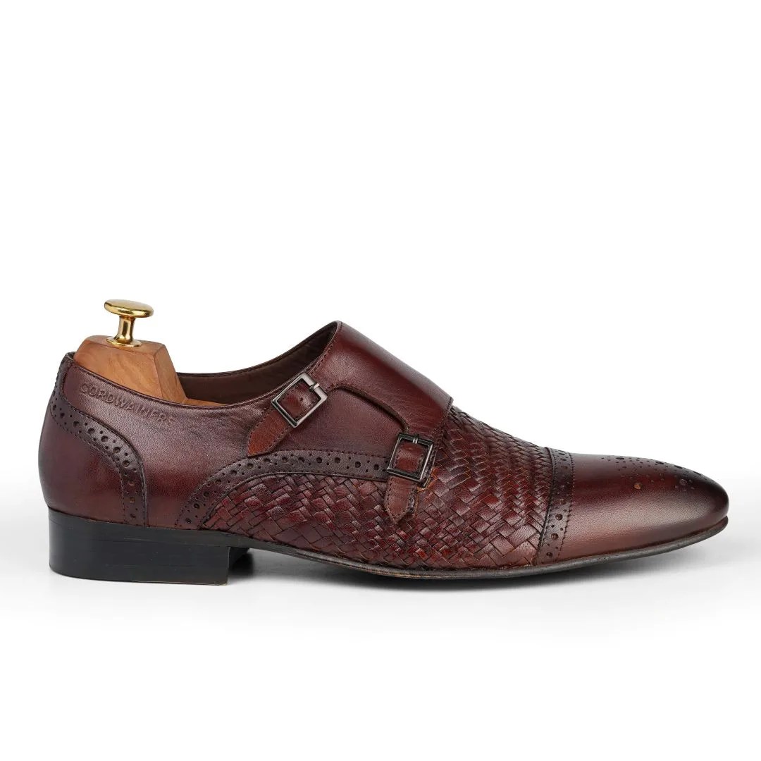 Verto brown leather double monk shoes