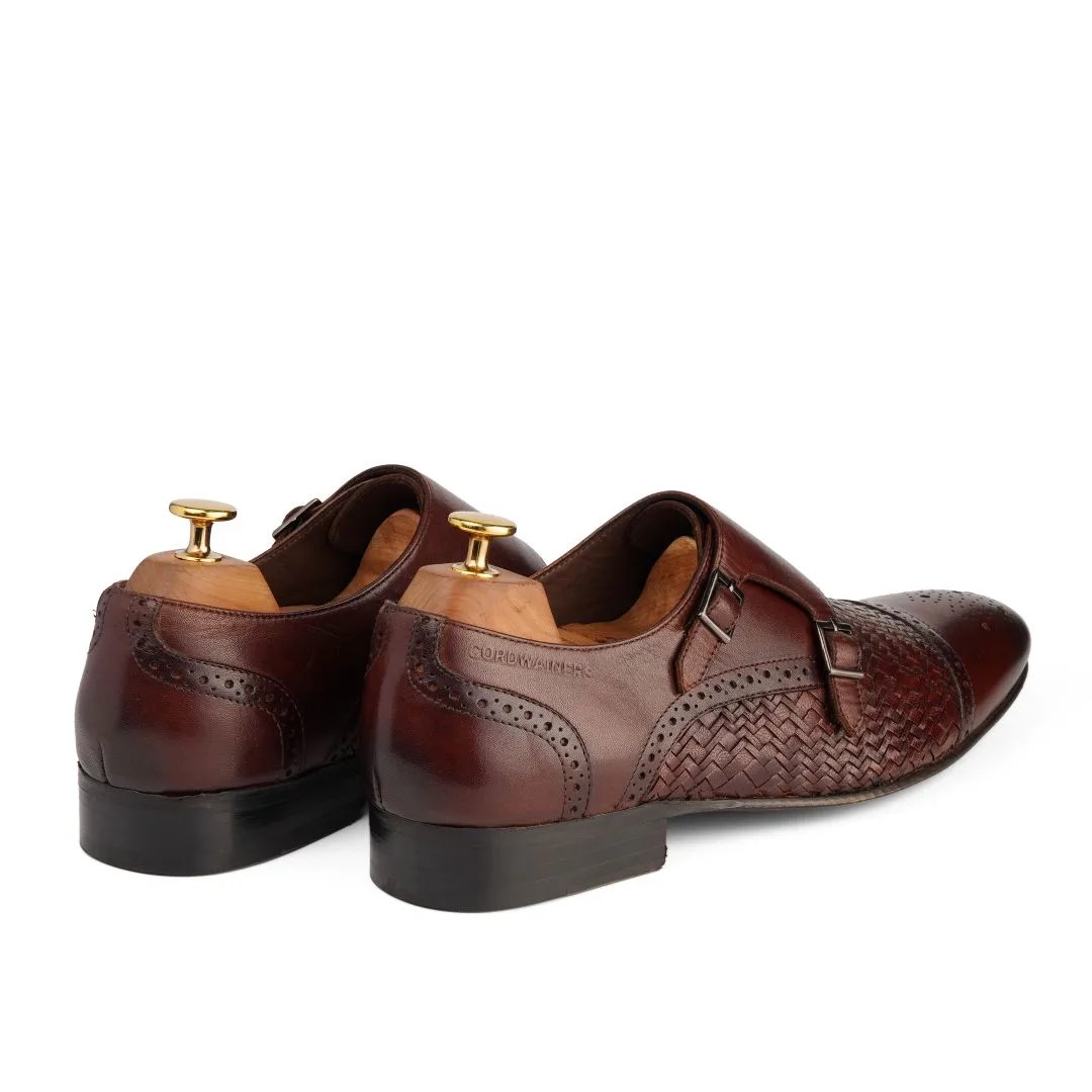 Verto brown leather double monk shoes