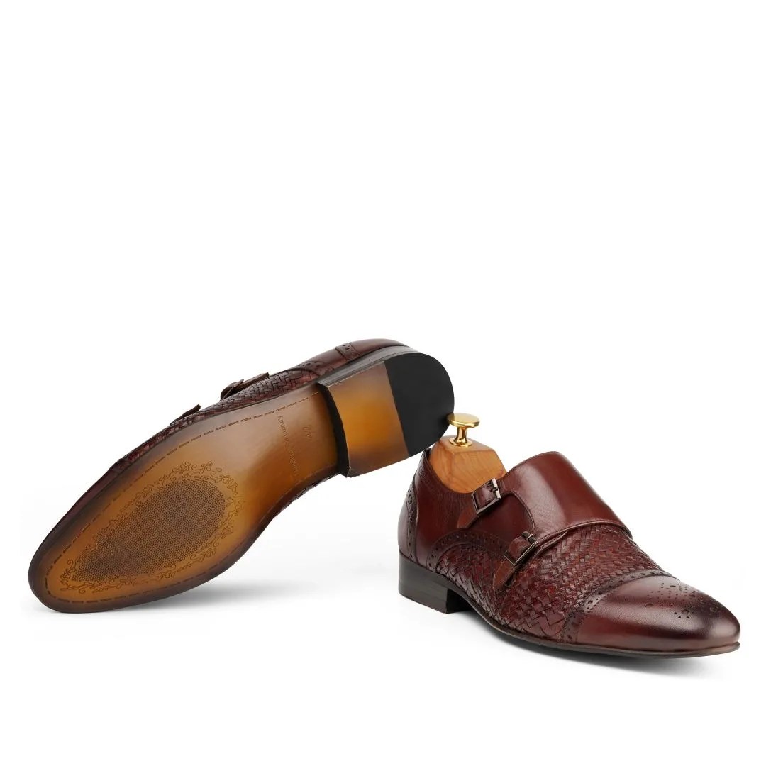 Verto brown leather double monk shoes