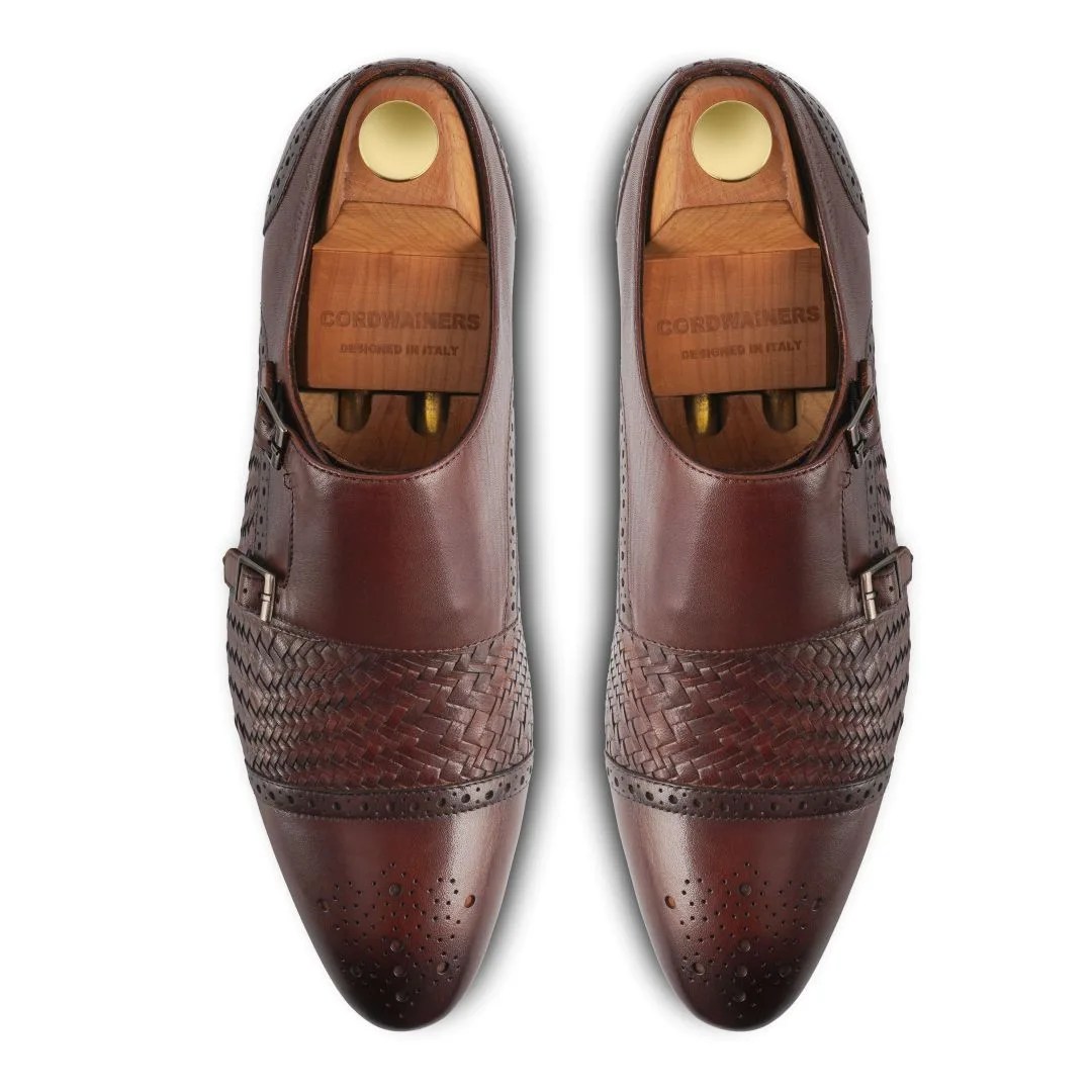 Verto brown leather double monk shoes
