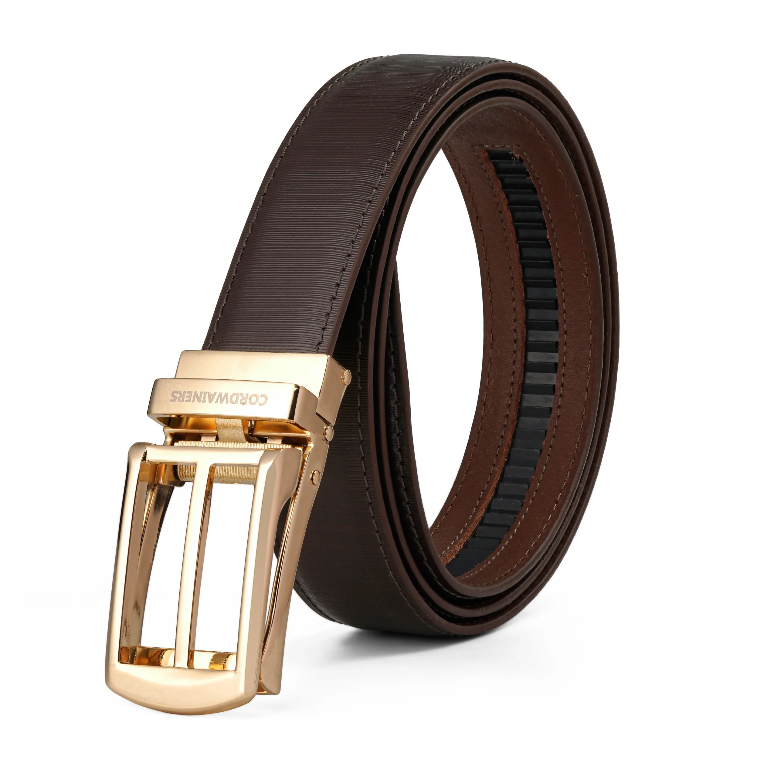 Jaro brown leather belt with a golden autolock buckle