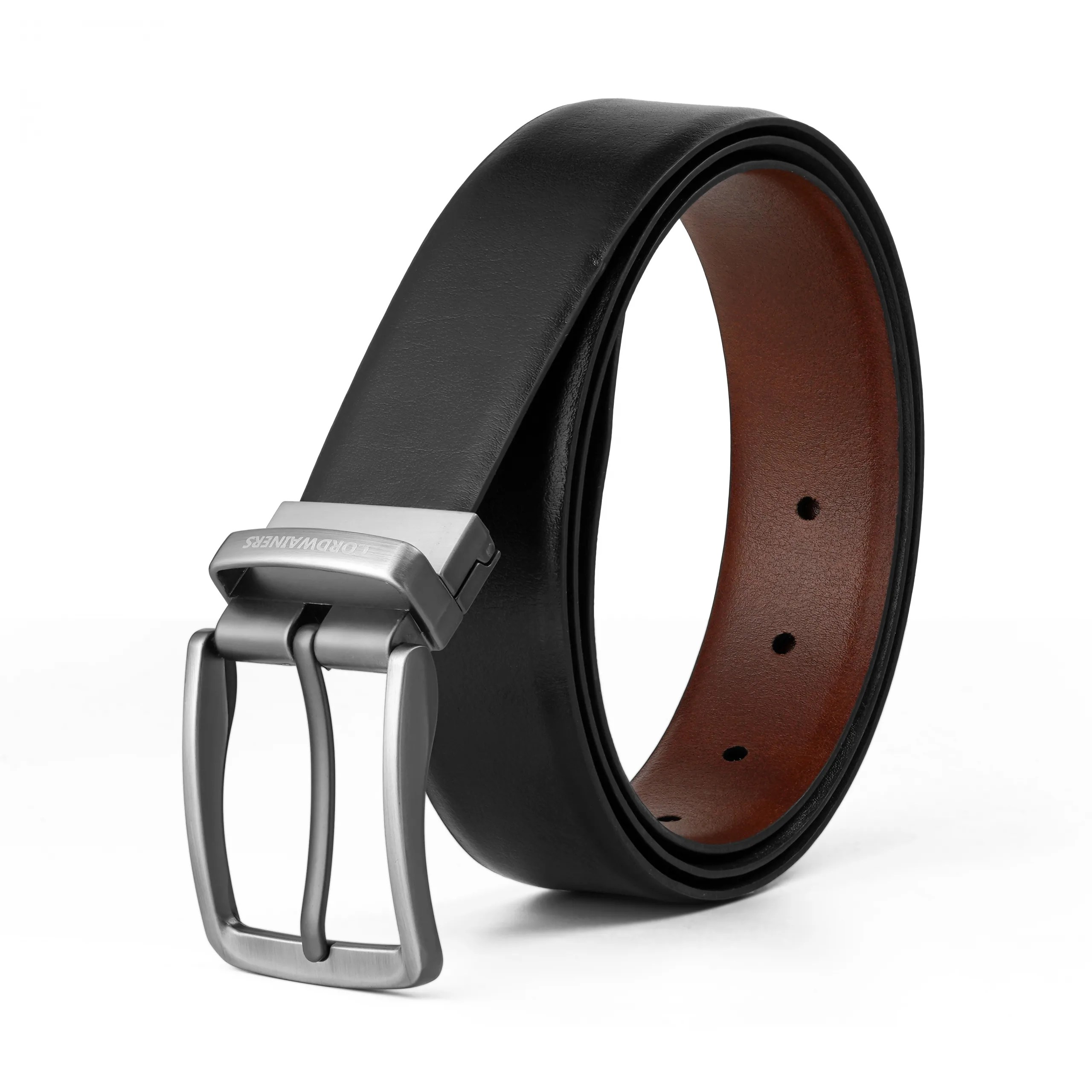 Zare Reversible leather belt with silver matt finish buckle