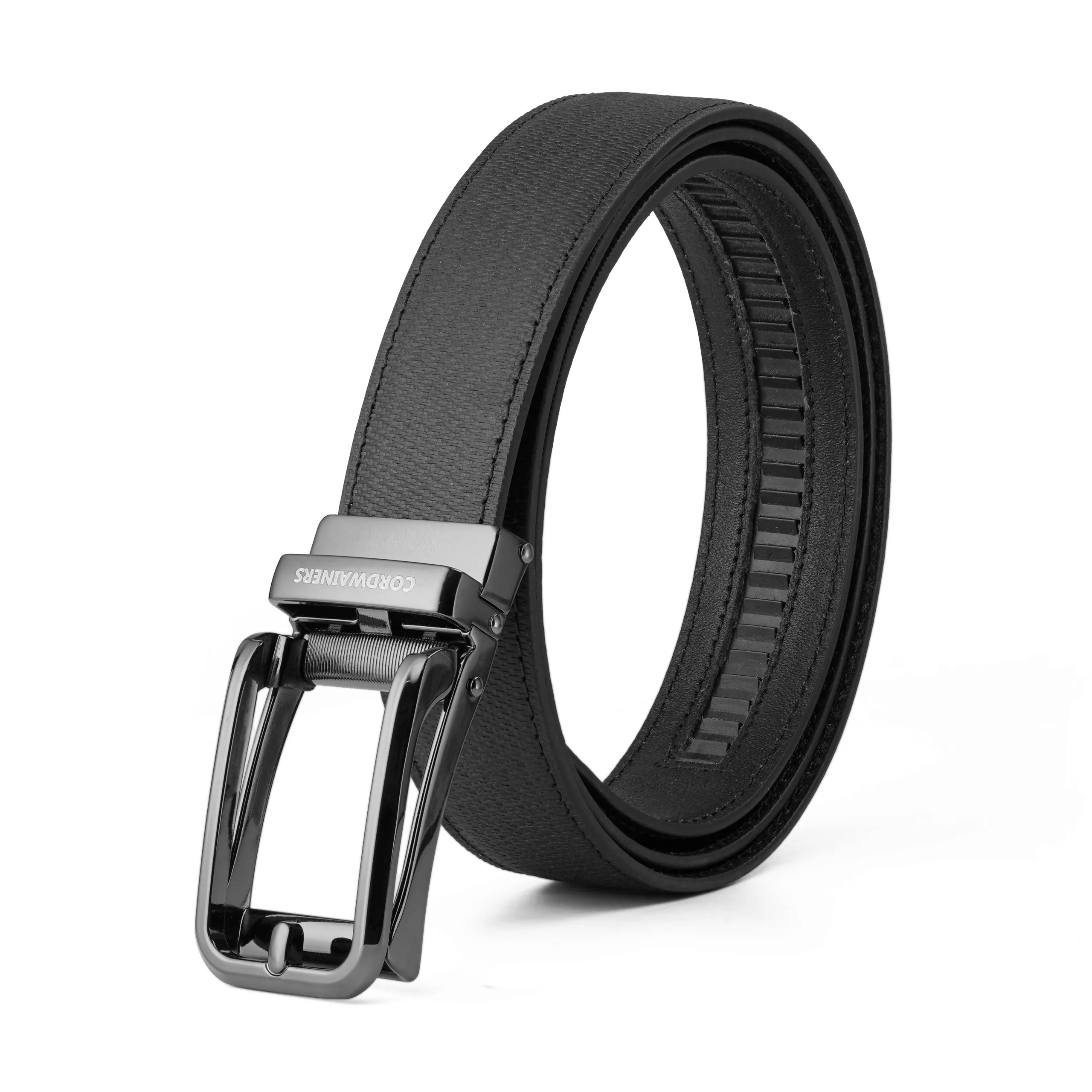 Laro black leather belt with silver autolock buckle