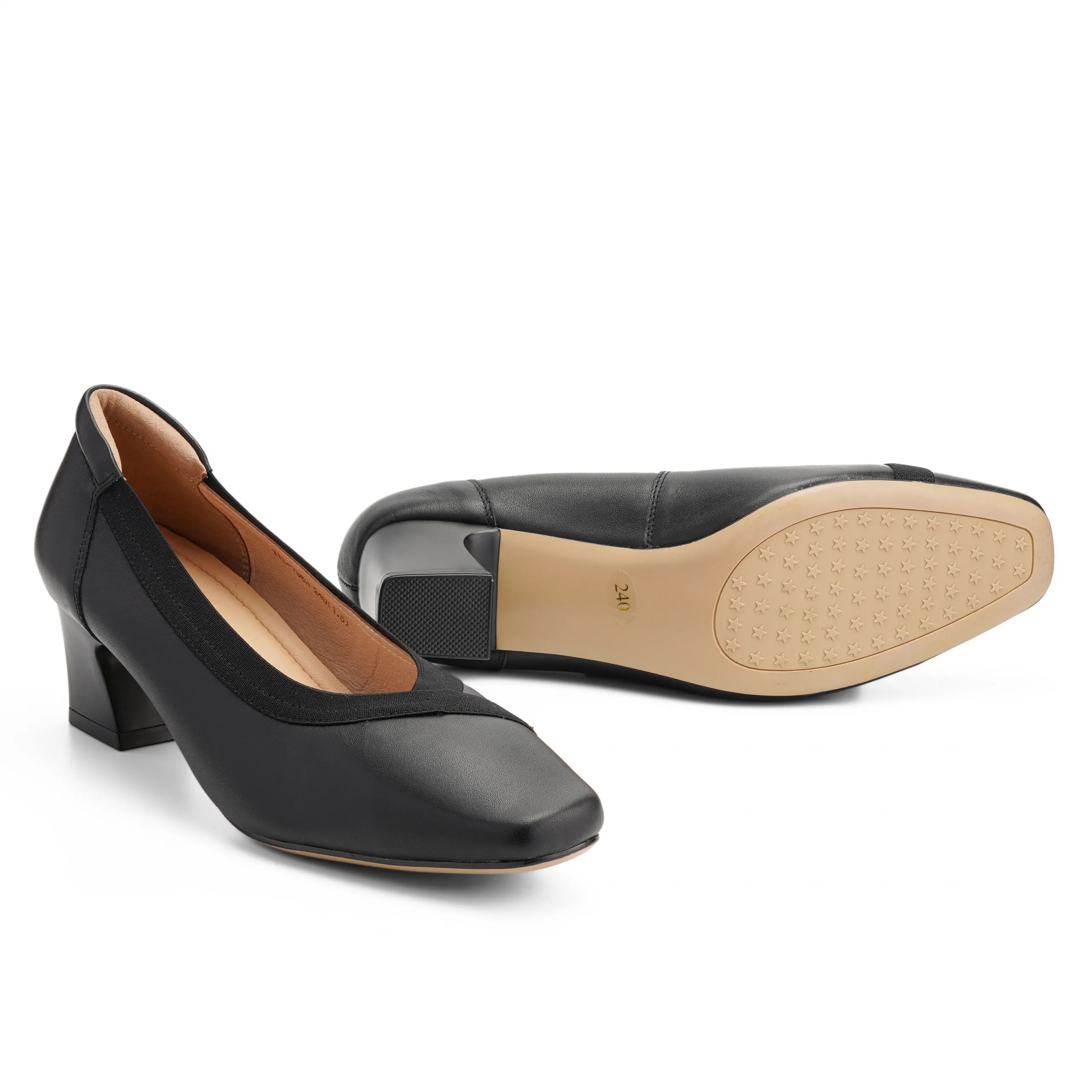 Neura Ash Black leather block heels