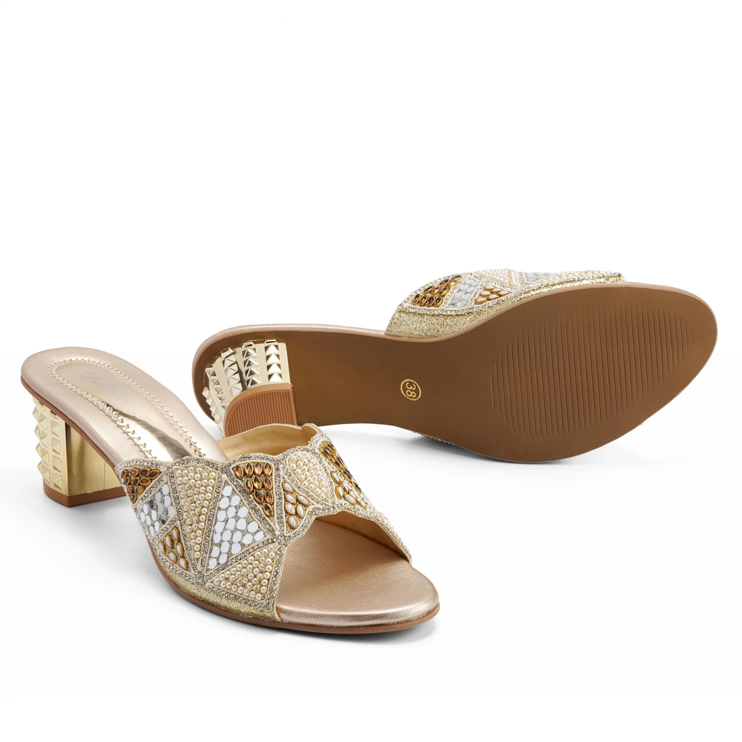 versi Beige block heel slippers