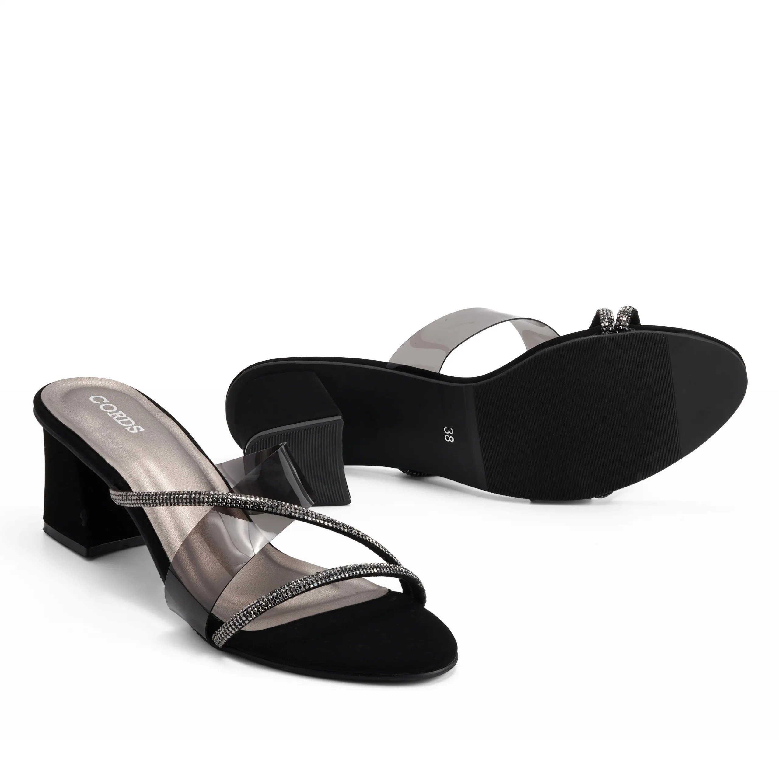 glitra Black block heel slippers