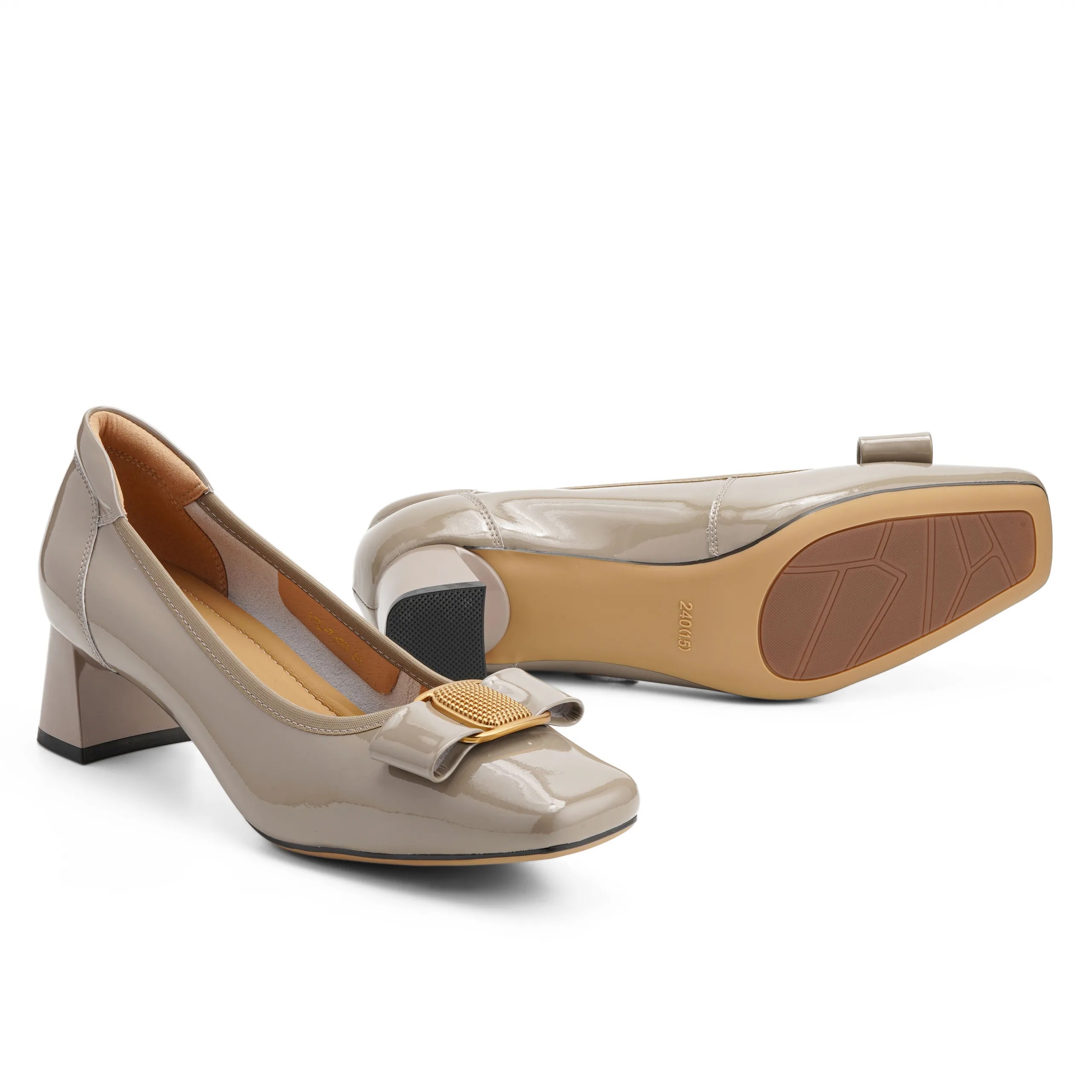 Juliet slat grey patent leather block heels