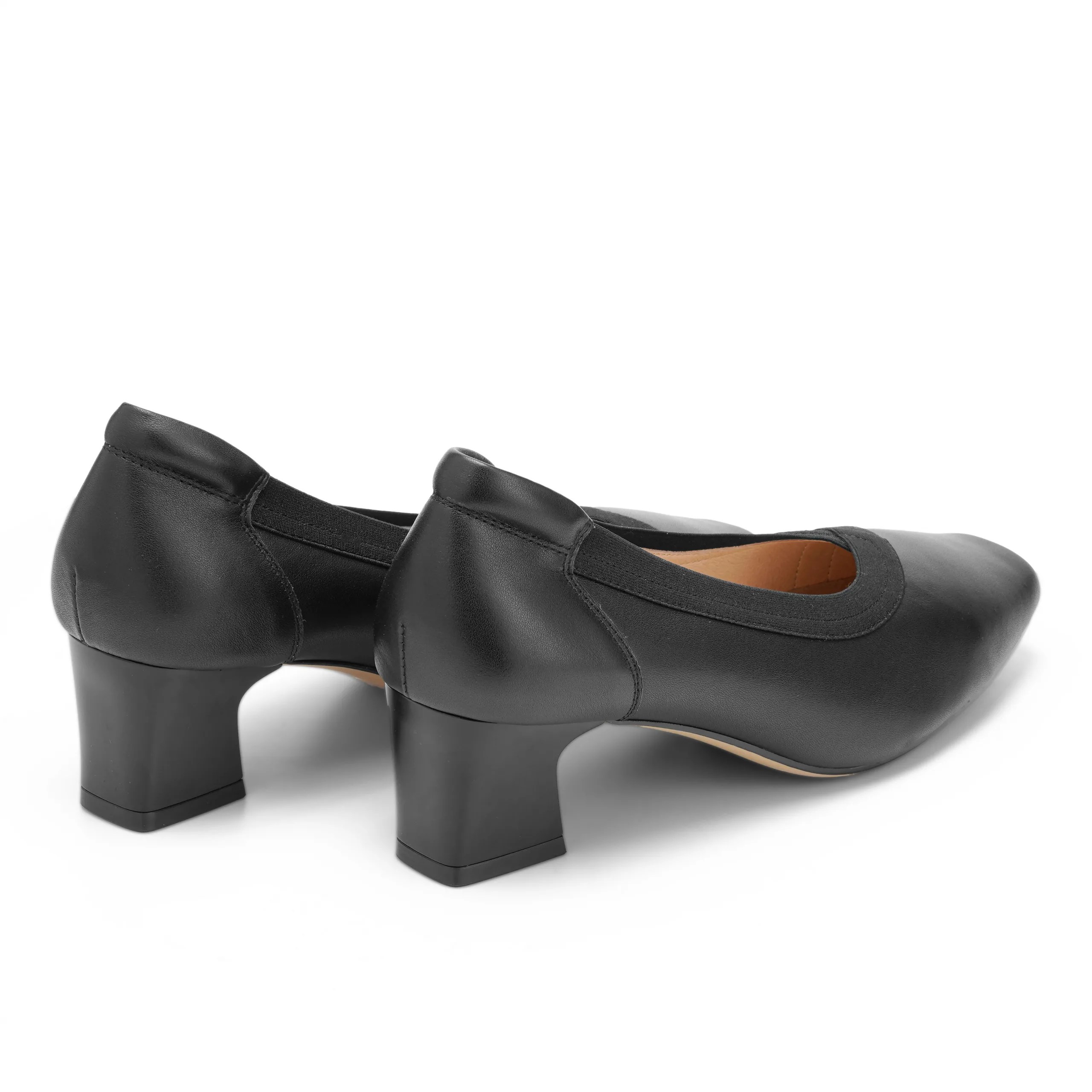 Neura Ash Black leather block heels
